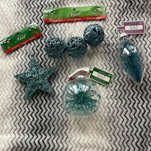 NWT Holiday Time & Dollarama Blue Ornament Collection Lot of 4
